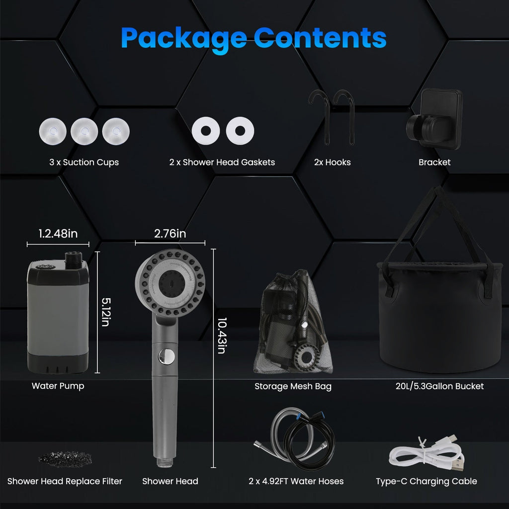 1Pc Portable Shower For Camping Include IPX7 Waterproof 6000mAh