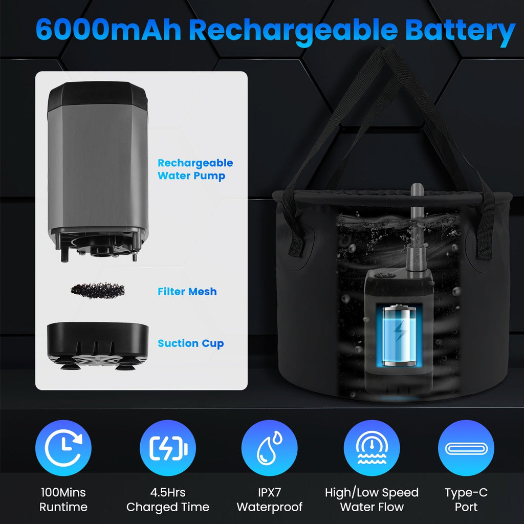 1Pc Portable Shower For Camping Include IPX7 Waterproof 6000mAh