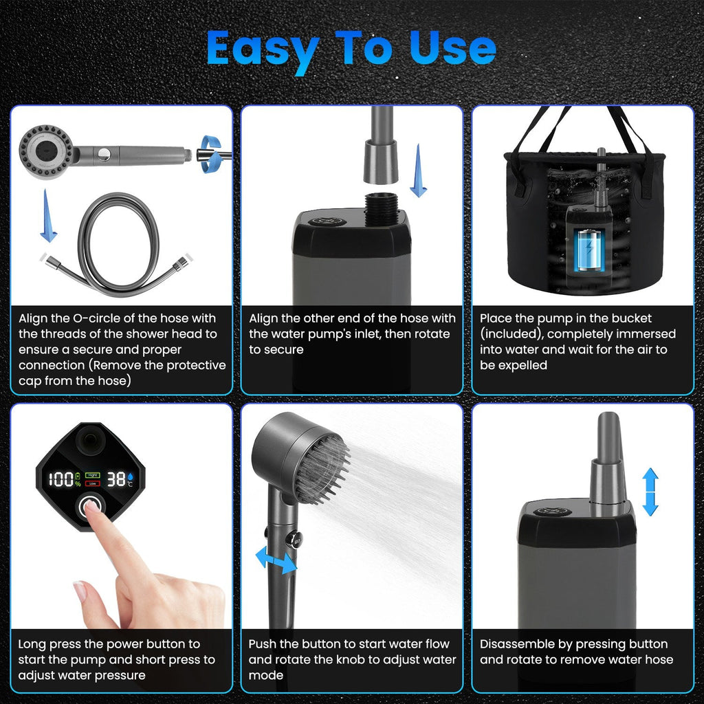 1Pc Portable Shower For Camping Include IPX7 Waterproof 6000mAh