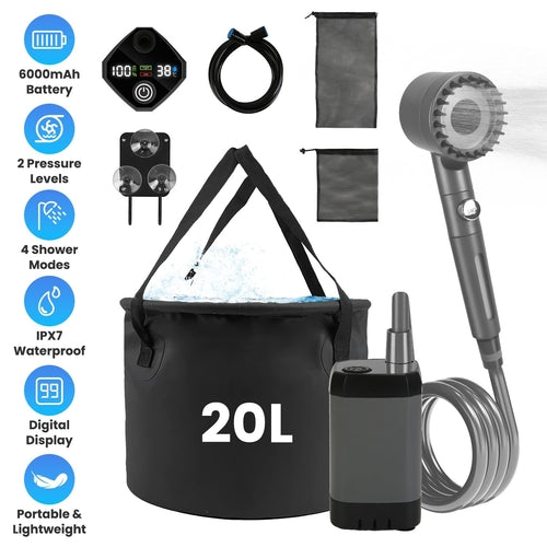 1Pc Portable Shower For Camping Include IPX7 Waterproof 6000mAh