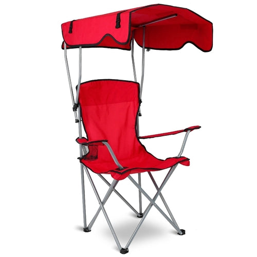 1Pc Foldable Camping Chair With Canopy Cup Holder 330LBS Max Load
