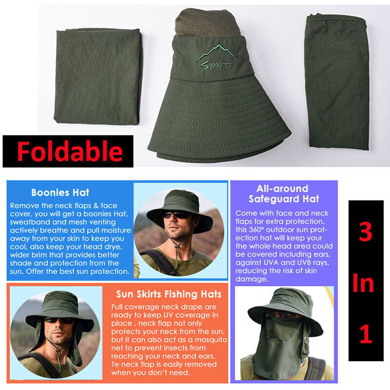 Wide Brim Sun Hat UV Protection Bucket Cap For Hiking Camping Fishing
