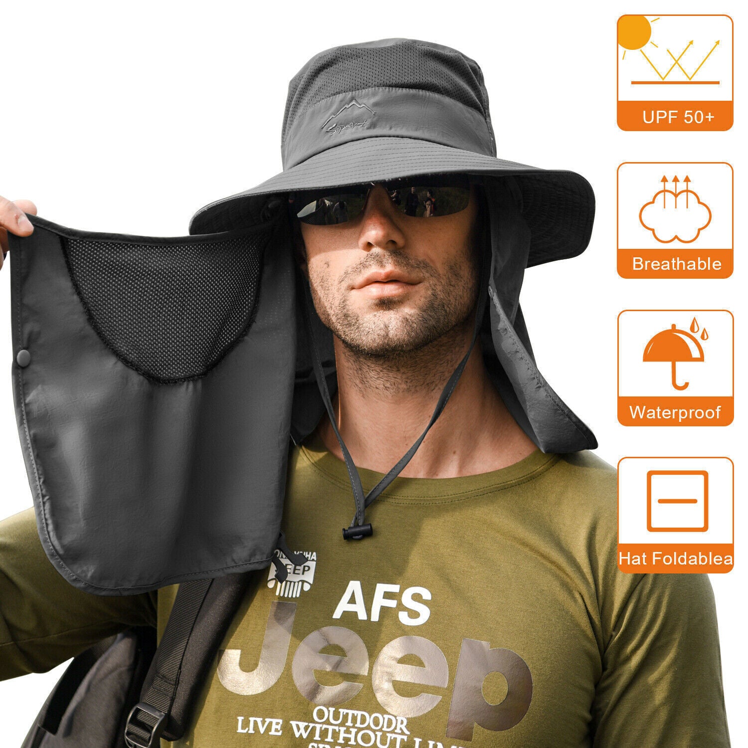 Wide Brim Sun Hat UV Protection Bucket Cap For Hiking Camping Fishing