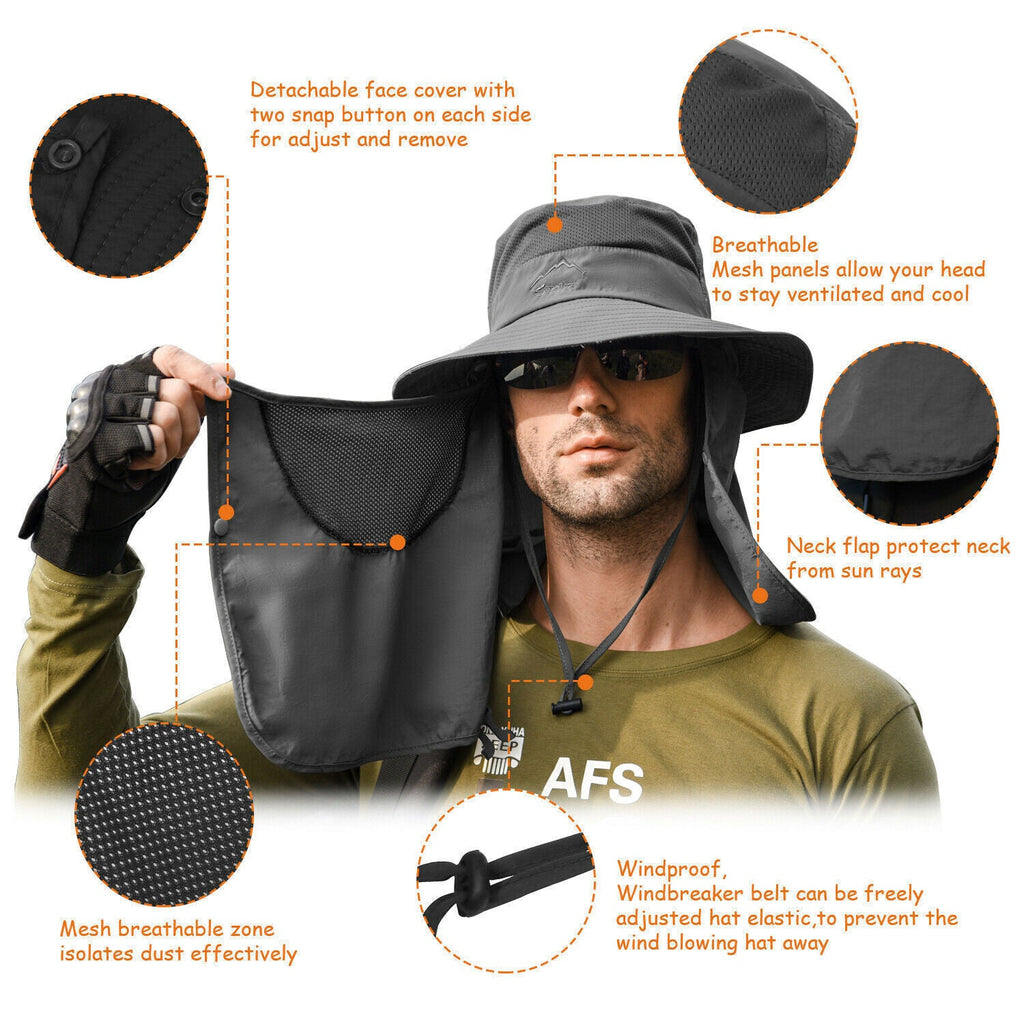 Wide Brim Sun Hat UV Protection Bucket Cap For Hiking Camping Fishing
