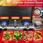 3 Burner Camping Stove 20000 BTU Portable Foldable Propane Stove With