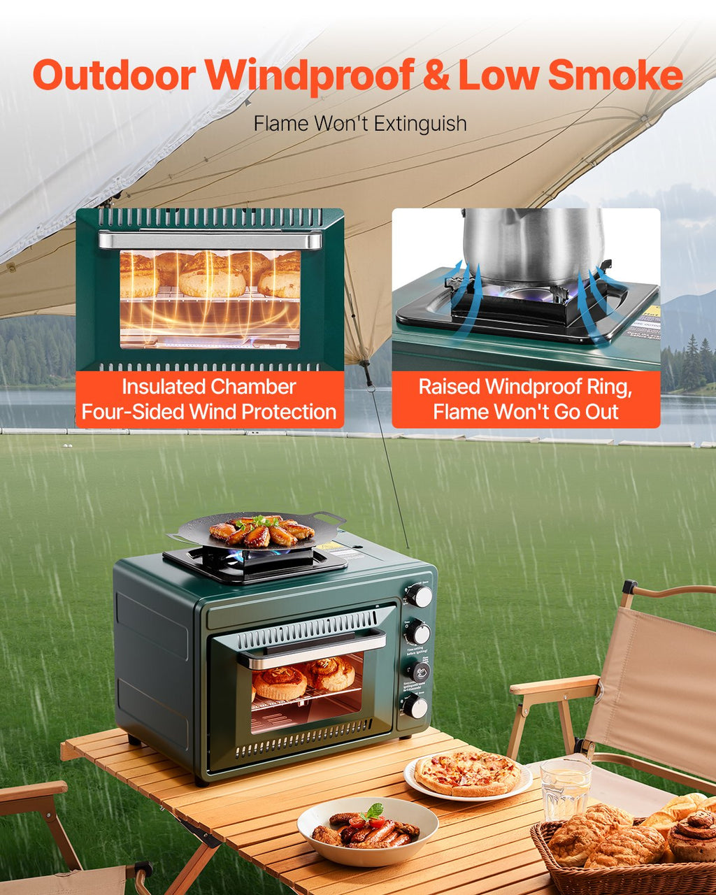 Outdoor Oven 2-in-1 Portable Gas Camping Stove Oven Combo Adjustable