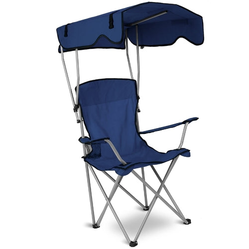 1Pc Foldable Camping Chair With Canopy Cup Holder 330LBS Max Load