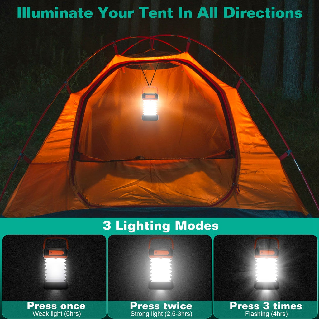 Solar Camping Lantern LED Collapsible Tent Lamp USB Rechargeable