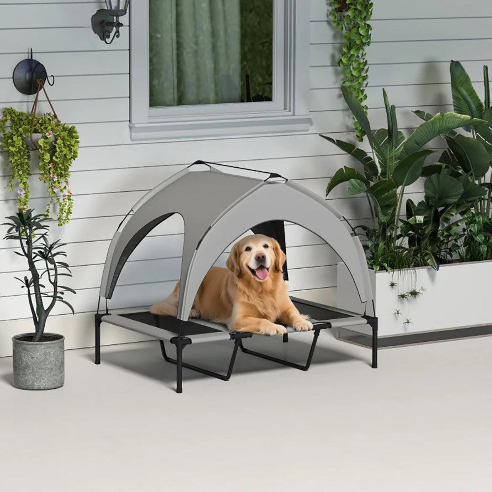 Elevated Dog Bed With Canopy, Raised Outdoor Pet Bed For Camping With