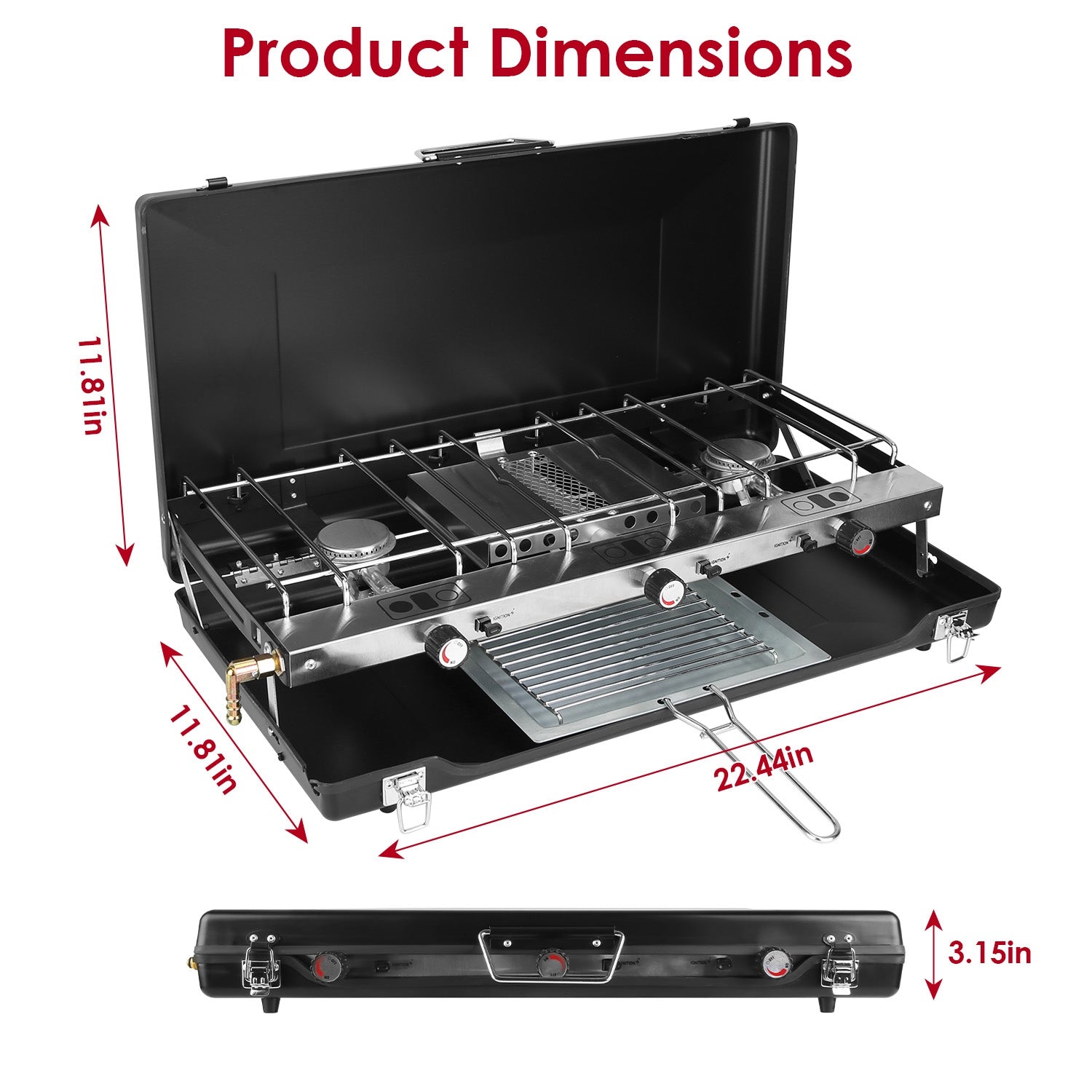 3 Burner Camping Stove 20000 BTU Portable Foldable Propane Stove With