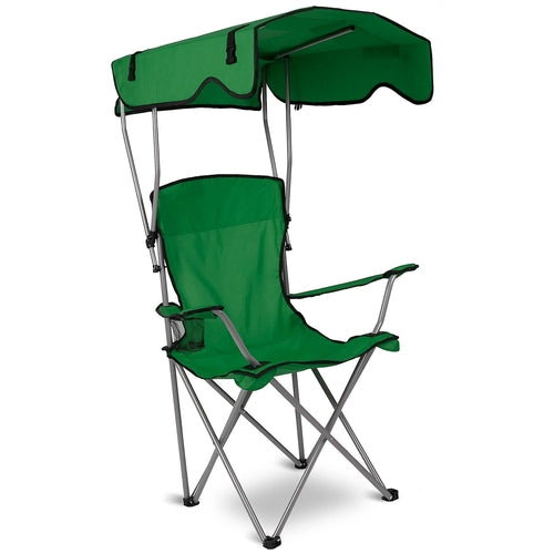 1Pc Foldable Camping Chair With Canopy Cup Holder 330LBS Max Load