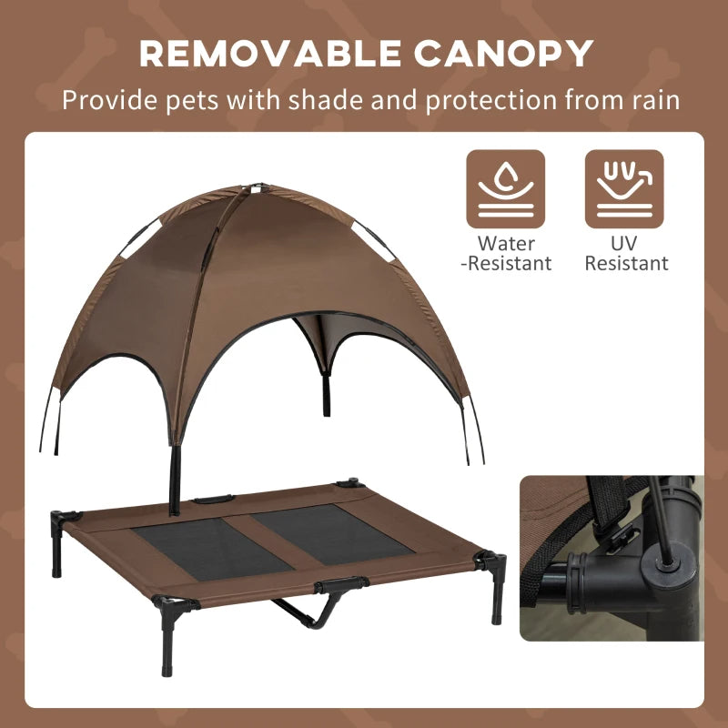 PawHut Elevated Portable Dog Cot Pet Bed With UV Protection Canopy