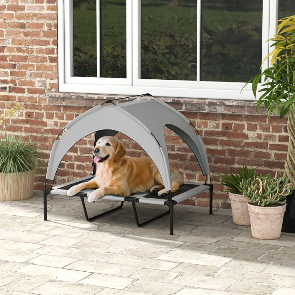 Elevated Dog Bed With Canopy, Raised Outdoor Pet Bed For Camping With