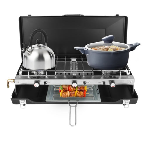 3 Burner Camping Stove 20000 BTU Portable Foldable Propane Stove With