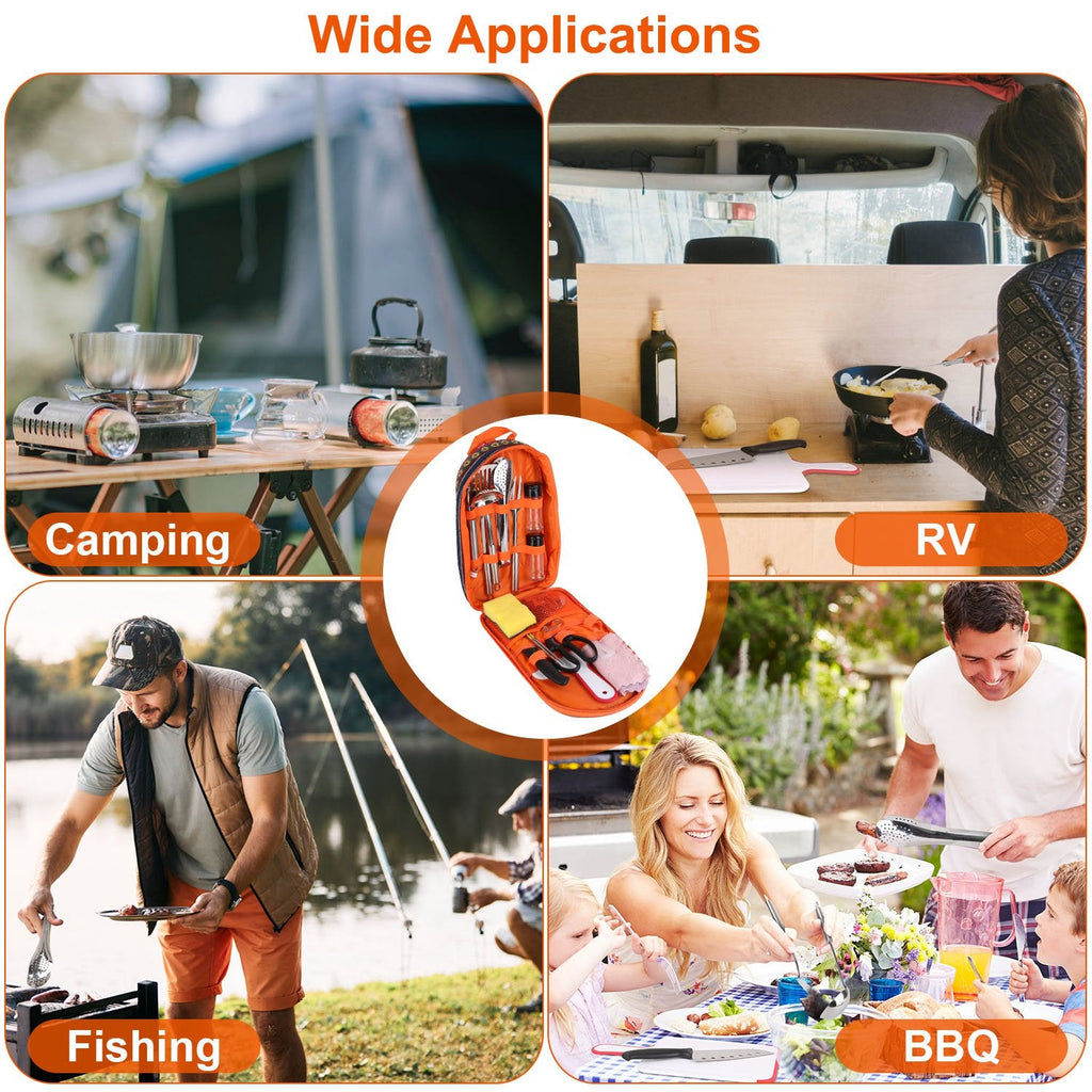 19Pcs Camping Cooking Utensil Kit Portable Picnic Cookware Outdoor