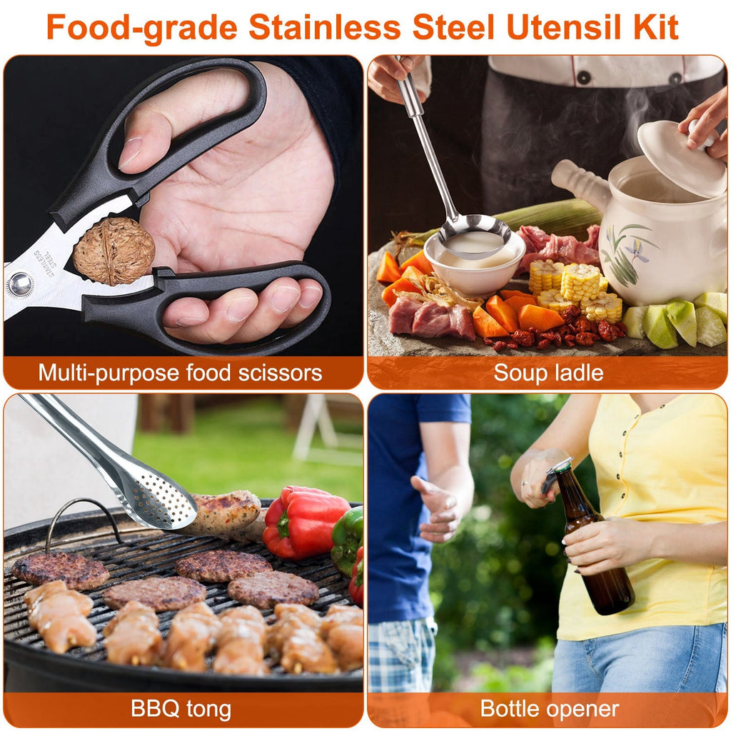 19Pcs Camping Cooking Utensil Kit Portable Picnic Cookware Outdoor