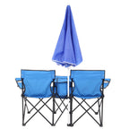 Portable Outdoor 2-Seat Folding Chair with Removable Sun Umbrella