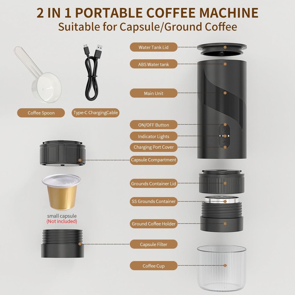Portable Electric Espresso Machine for Travel, Car Coffee Maker
