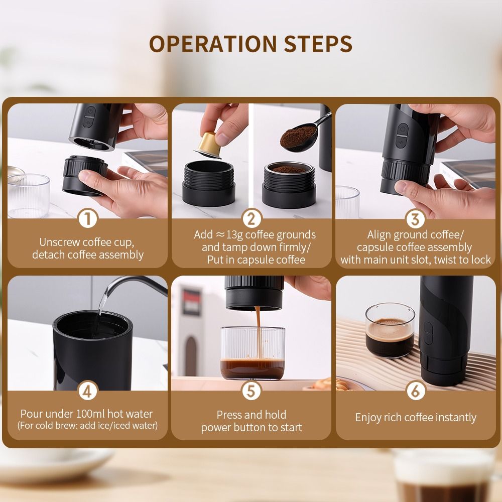 Portable Electric Espresso Machine for Travel, Car Coffee Maker