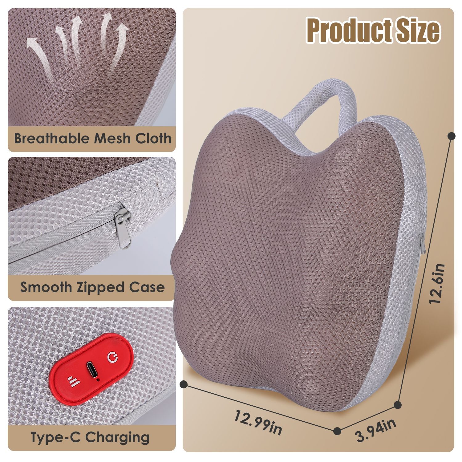 1Pc Shiatsu Back And Waist Massager With Heat Cordless Rechargeable