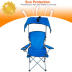 1Pc Foldable Camping Chair With Canopy Cup Holder 330LBS Max Load