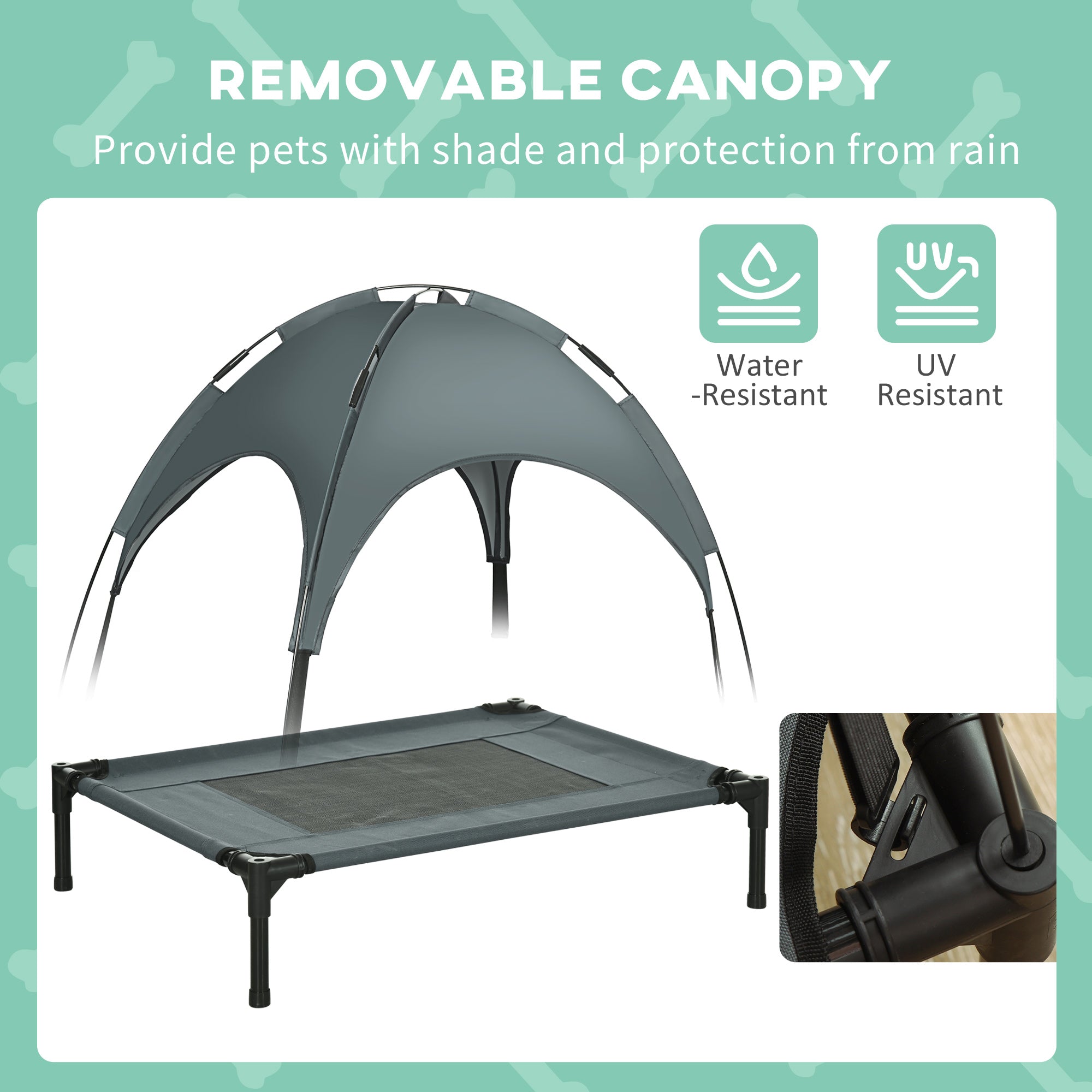 Elevated Dog Bed with Removable Canopy, Outdoor Dog Cot with UV
