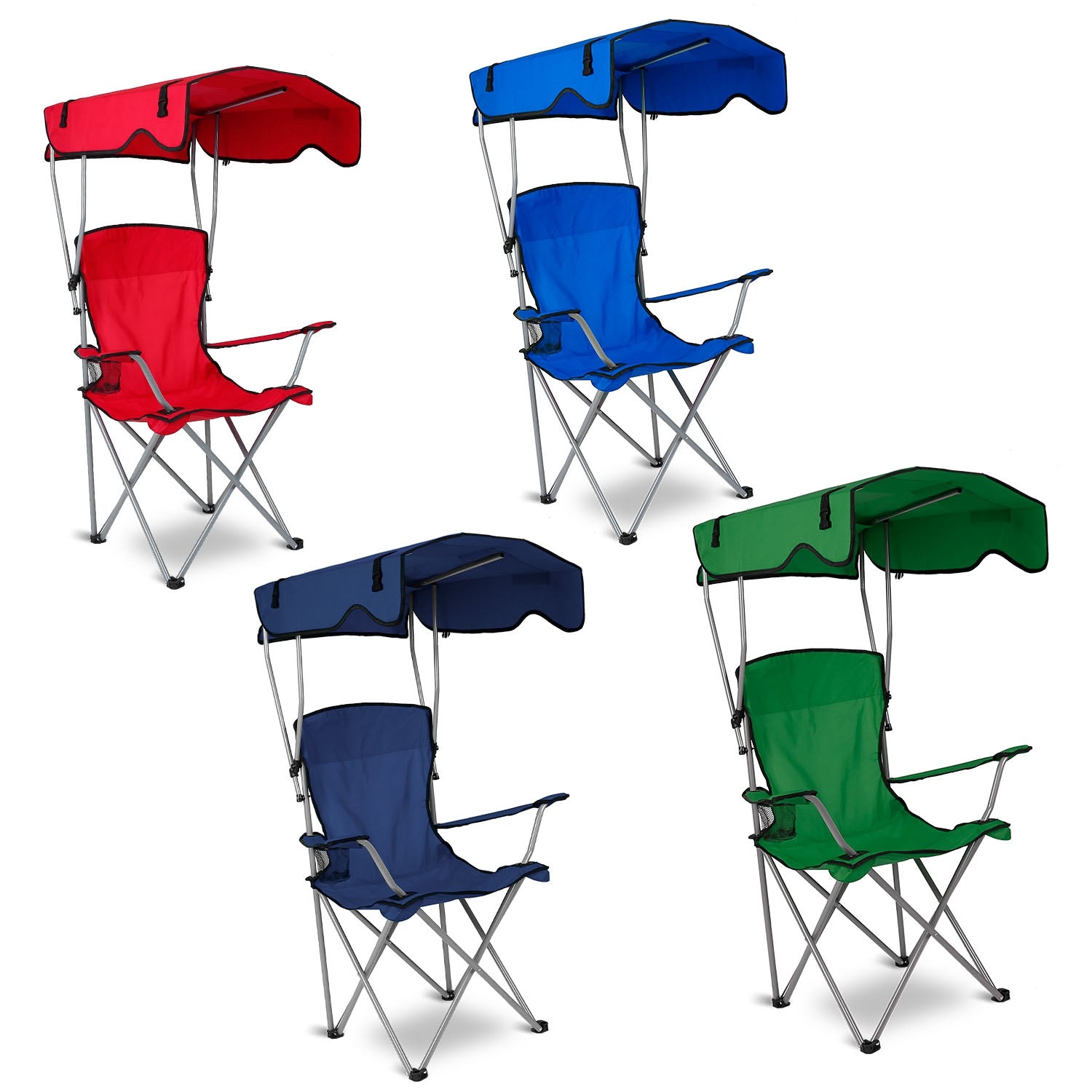 1Pc Foldable Camping Chair With Canopy Cup Holder 330LBS Max Load