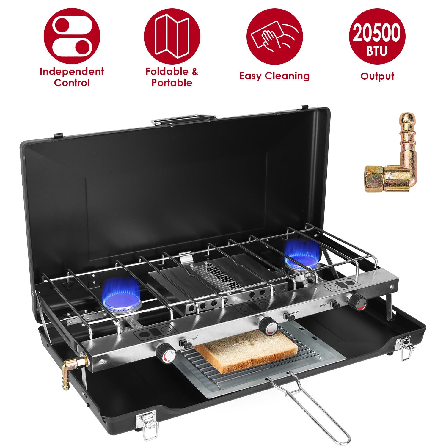 3 Burner Camping Stove 20000 BTU Portable Foldable Propane Stove With