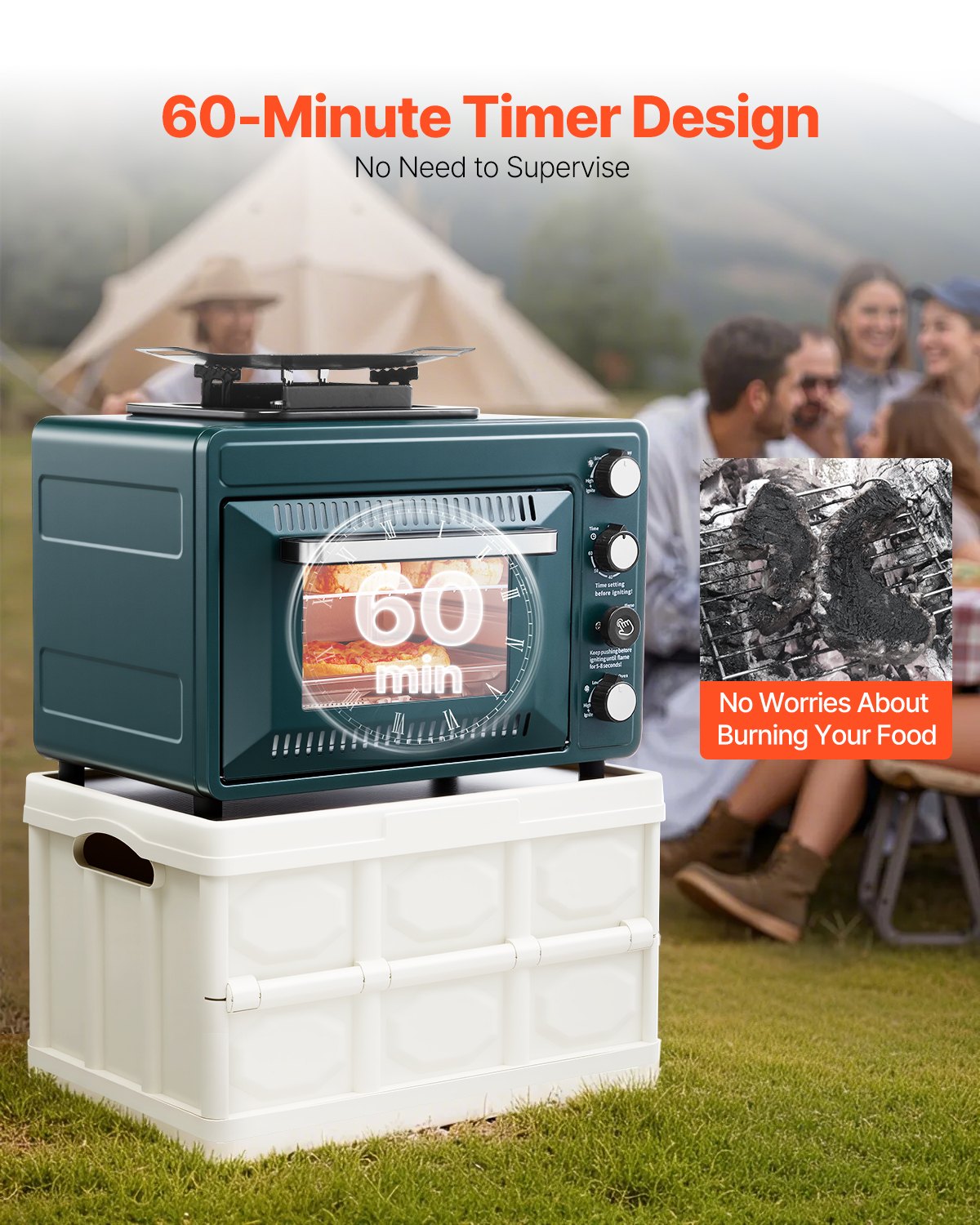 Outdoor Oven 2-in-1 Portable Gas Camping Stove Oven Combo Adjustable