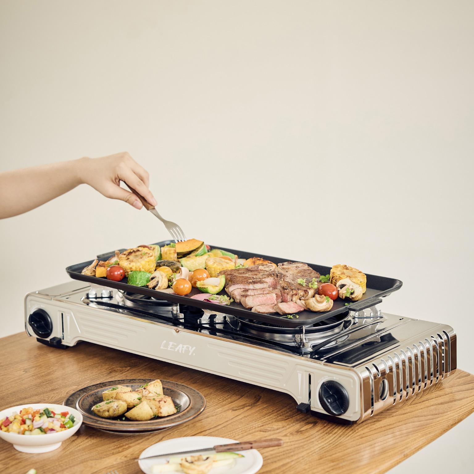 Leafy, Butane Gas Twin Burner Chef Gas Stove with Case (15,000 BTU)