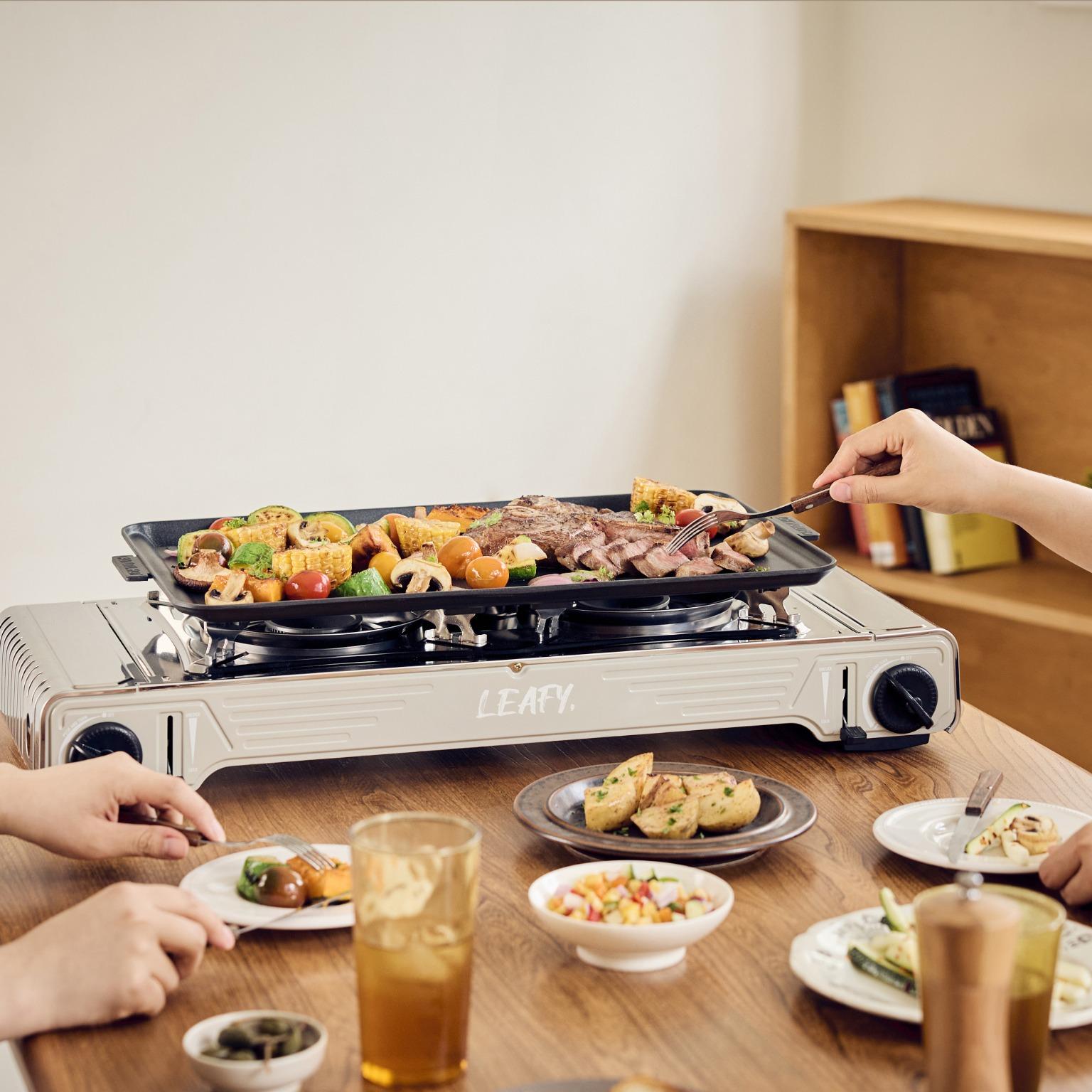 Leafy, Butane Gas Twin Burner Chef Gas Stove with Case (15,000 BTU)