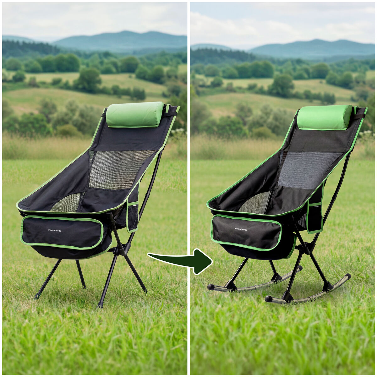 2-in-1 Folding Camping Rocking Chair with Pocket, Cushion and Carry