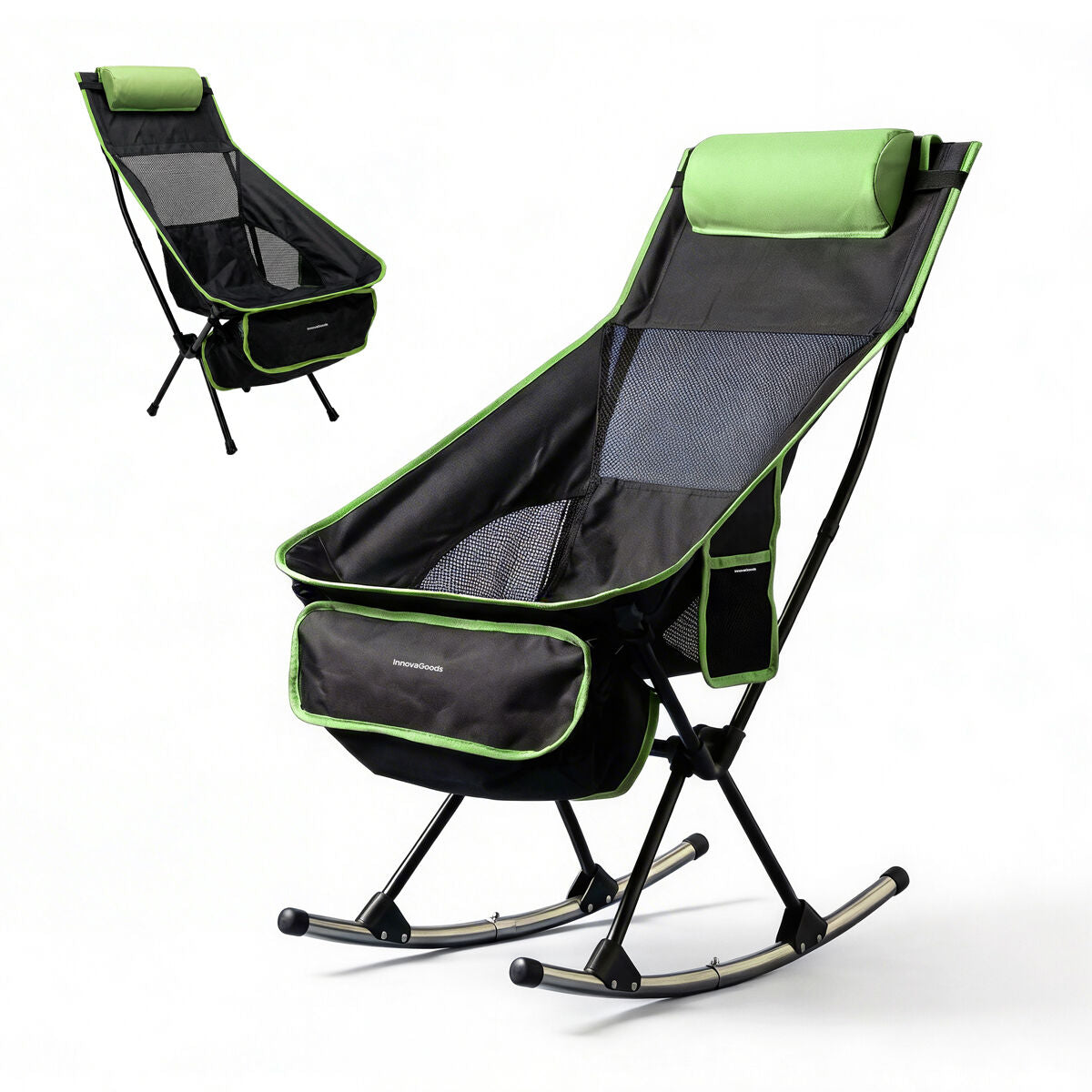 2-in-1 Folding Camping Rocking Chair with Pocket, Cushion and Carry