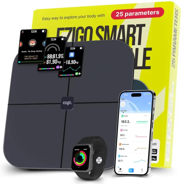 Professional 25 Metrics Smart Scale for Body Weight with BMI, Body Fat, Muscle Mass, Digital Weight Composition Scale & Body Fat Percentage Mass, Bluetooth, Apple Health Compatible, 400lb Dark Navy